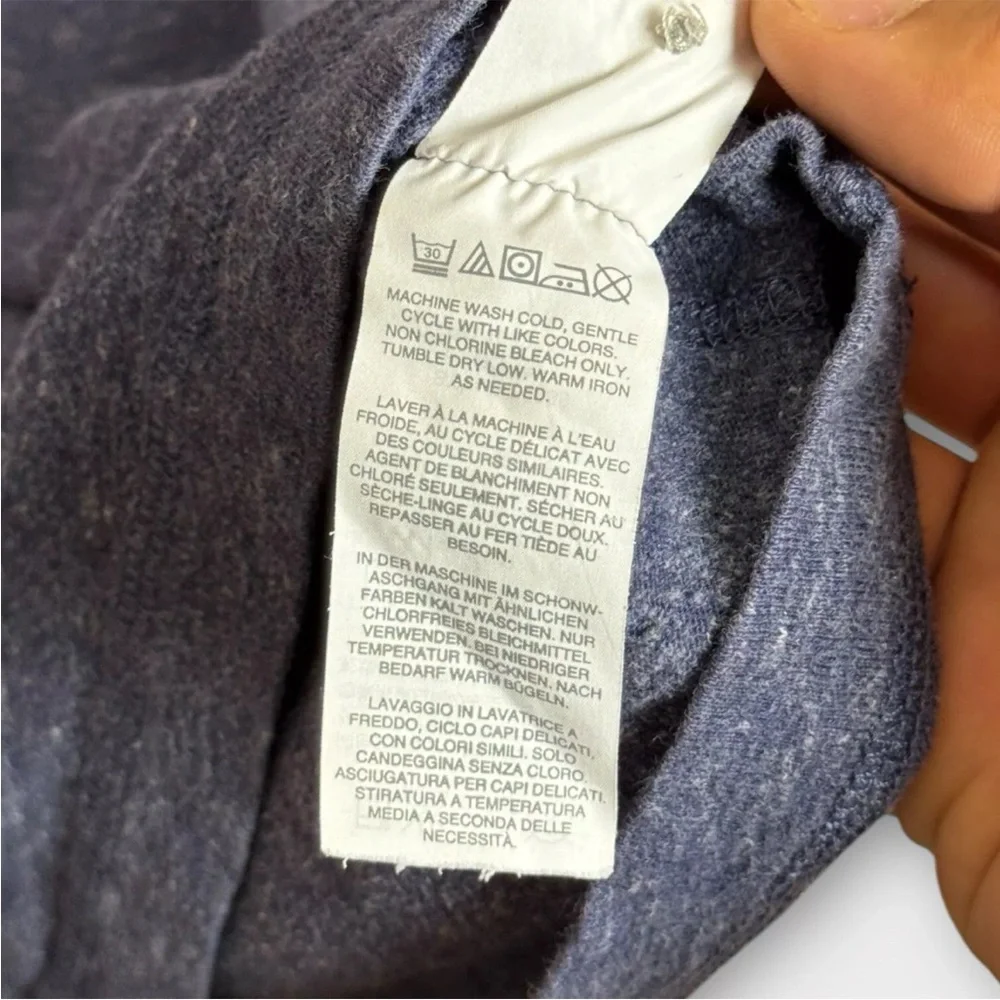 J.CREW Knit Goods Cotton Henley Shirt Long Sleeve Heather Blue Mens Size Large